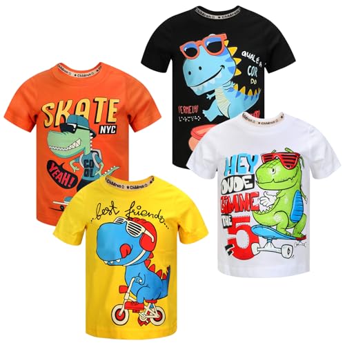 Image of DEEKEY Toddler Boys Shirts Short-Sleeve Little Kids t Shirts Boys' Tops, Tees & Shirts Graphic TEE Age for 2-7 Years 4-Pack