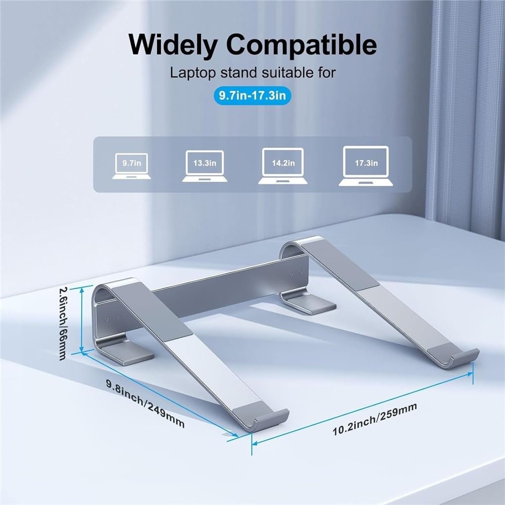 Soporte ergonómico for portátil de Escritorio, aleación Aluminio, con refrigeración y Soporte Base para Portátil(Silver)