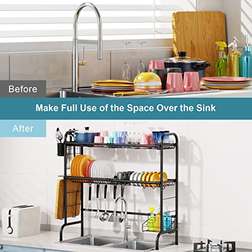 GSlife Over The Sink Dish Drying Rack Stainless Steel 2 Tier Dish Rack Above Kitchen Sink Shelf Durable Dish Drainer, Black - Image 5