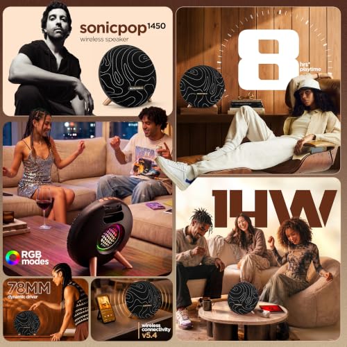 Image of Nu Republic Sonicpop 1450 Wireless Speaker | 14W Powerful Sound | Wireless Connectivity v5.4 | RGB Lights | TWS Pairing | 8H Playtime | One-Tap Controls | Type-C Fast Charging- Black