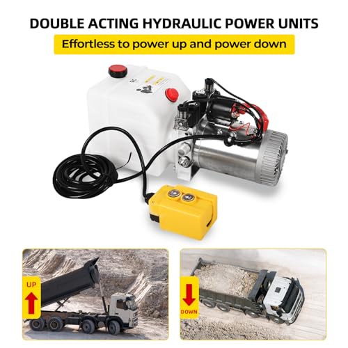Defipro Hydraulic Power Unit 12V 3 Quart Hydraulic Pump Double Acting Sturdy Plastic Reservoir Electric Hydraulic Power Units For Dump Trailer Truck Hydraulic Lifting Systems thumb #2