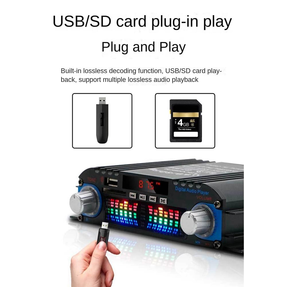 Amplificador de Audio Bluetooth para Coche de Alta Potencia de 4 Canales y 60 W Mini Receptor de Audio EstéReo de Alta Fidelidad para la ModificacióN de Audio del Coche