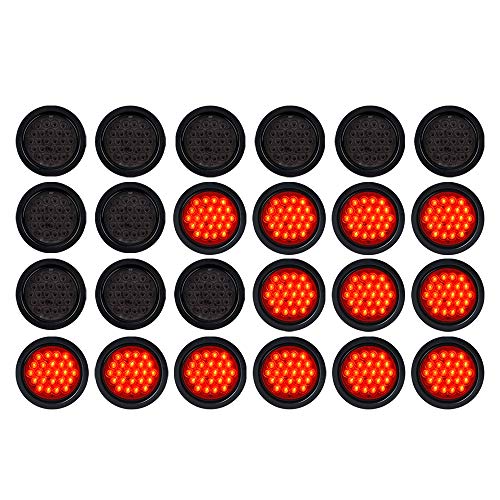Astra Depot 24PCS 4 inch Round RED LED Smoke Lens Trailer Tail Lights - Turn Stop Brake Trailer Lights for RV Trucks (Grommet & Plug Included)