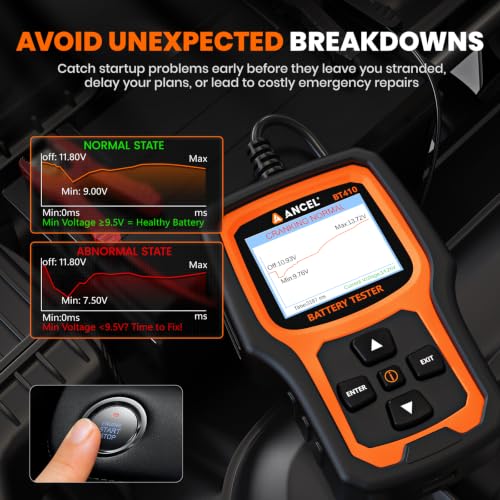 Image of ANCEL BT410 12V 24V Car Battery Tester for Lead-Acid & Lithium Batteries, 100-2000 CCA Automotive Battery Load Tester Health Cranking Charging System Alternator Test for Motorcycle Car Truck RV Boat