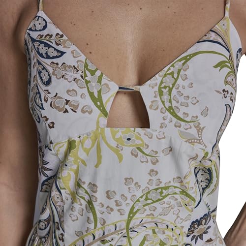 BCBG Women's Sleeveless U Keyhole Neck Paisley Cotton Midi Dress, Ecru/Citron Zest Multi, 6 by BCBG - Image 2