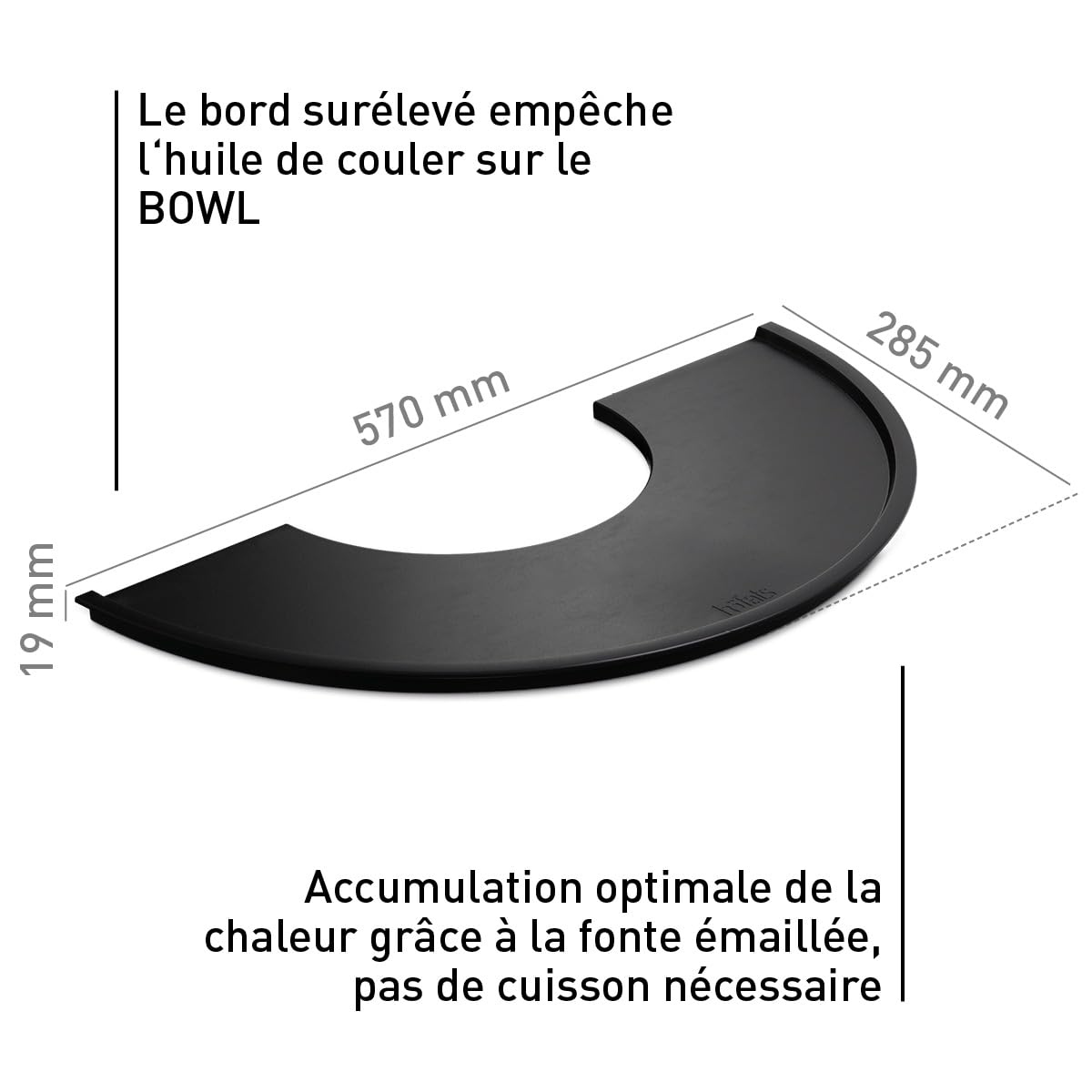 höfats - Bowl 57 - Plaque en fonte Plancha - Pour grillades saines, à faible teneur en substances nocives - Fonte émaillée - Demi-anneau - Accessoires pour bols à feu Bowl
