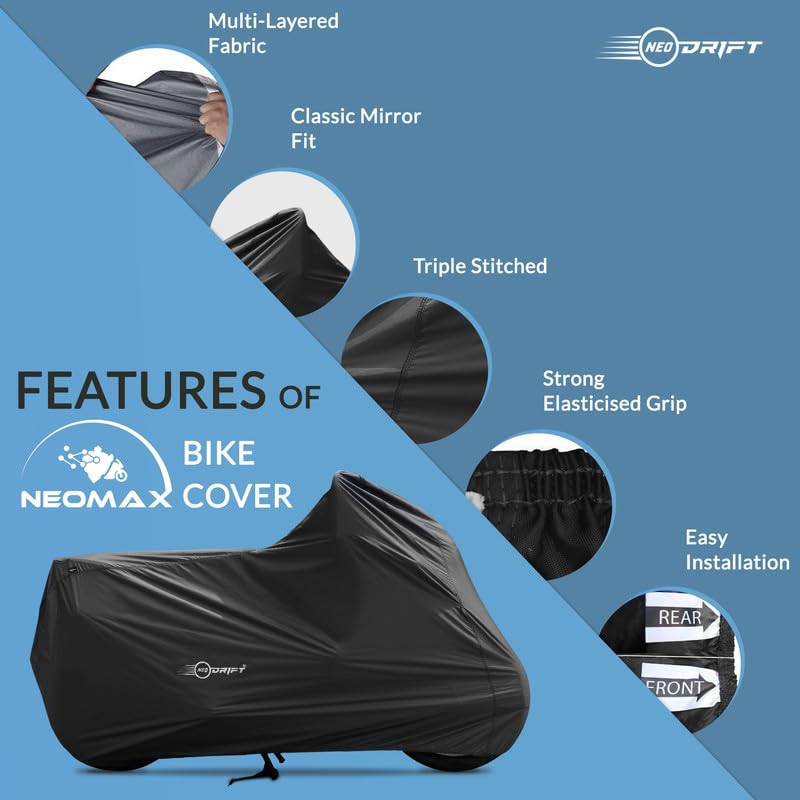 Image of Neodrift 'NeoMax' Bike Cover Compatible for Harley Davidson X440 (All-Weather Motorcycle Protection, Water & UV Resistant, Dustproof, Windproof) (Color-Black)