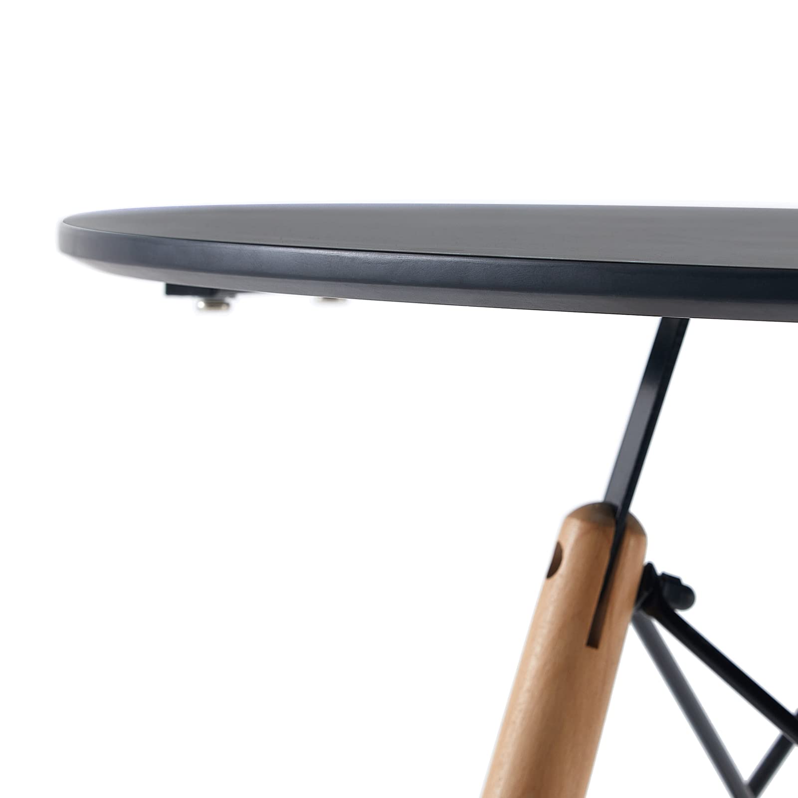 H.J WeDoo Estilo Escandinavo Mesa de Comedor Redonda,Mesa Tower Moderna y Patas de Madera de Haya, 80 * 75 cm, Negro