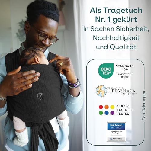 Koala Babycare Tragetuch Baby Neugeborene - Einfach Anzuziehen für Mütter und Väter - Babytrage Multi-Use Bis 9kg - Babytragetuch Schwarz