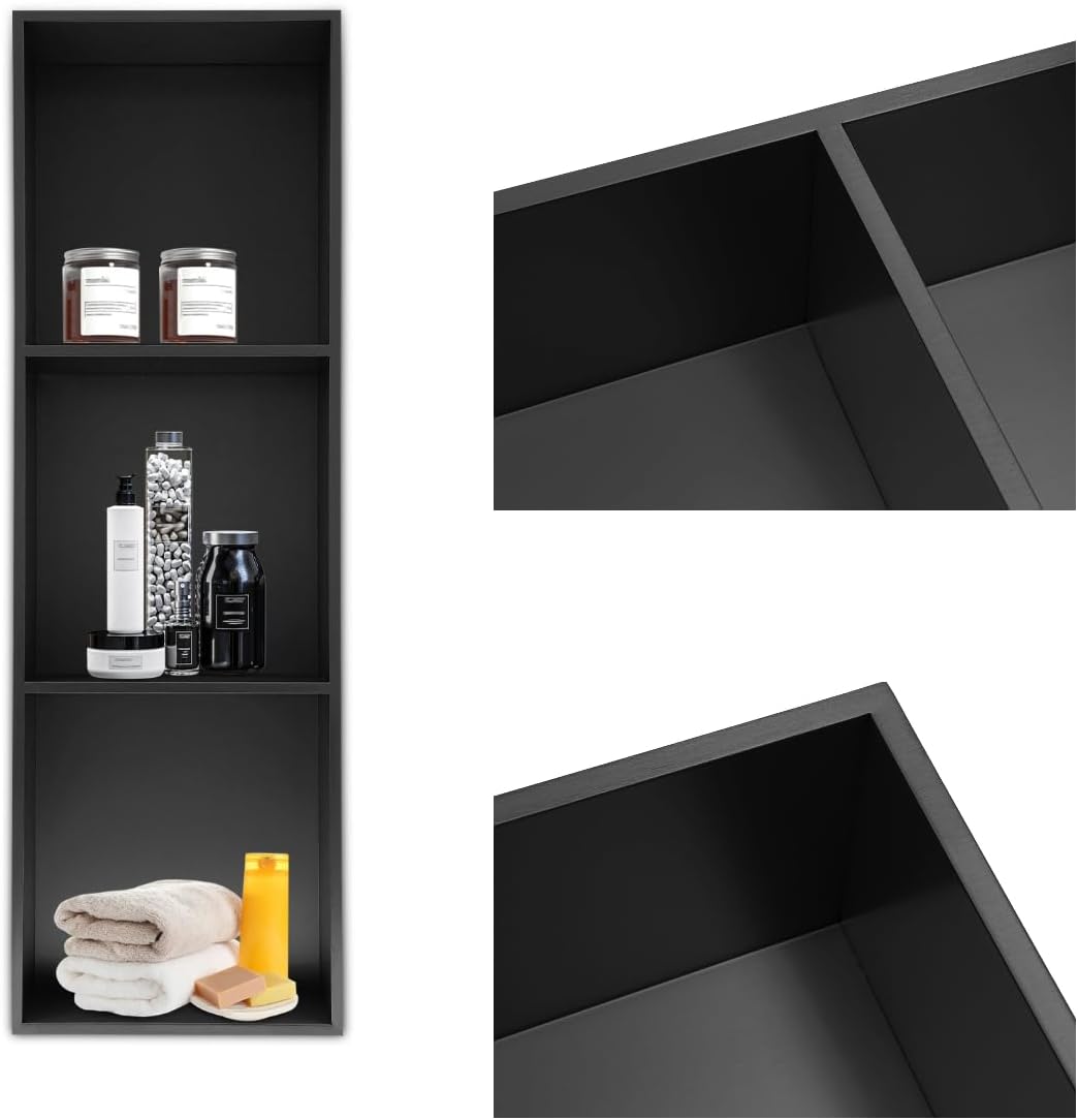 Stainless Steel Shower Niche 36" X 12" Bathroom Recessed Wall Niche No Tile Shower Niche (Black)