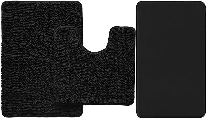GORILLA GRIP Area Rug Set and Memory Foam Bath Rugs, Contour Set Includes 30x20 Bath Rug and Toilet Mat, Microfiber Quick Dry, Bath Rug Size 36x24, Machine Washable, Both in Black, 2 Item Bundle