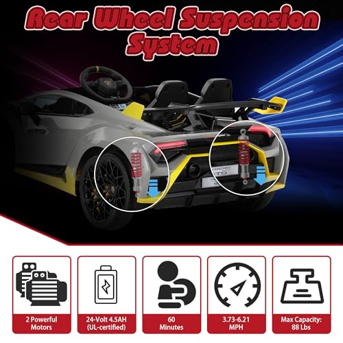 Tobbi Kids Ride On 24V Licensed Lamborghini Sto Electric Car For Kids 3-8 Battery Powered Ride On Toys Lambo Sports Car With Remote Control Motorized Drift Vehicle High Speed 10Km/H thumb #8