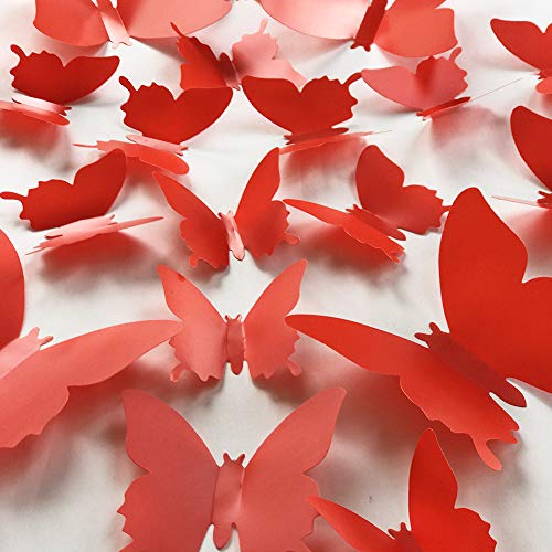 Stickers de mariposa 3D rojo 24 piezas decorativas miniatura 3