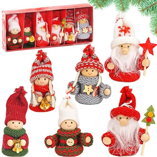 BRUBAKER 6-teiliges Set Weihnachtswichtel aus Holz und Strick -...