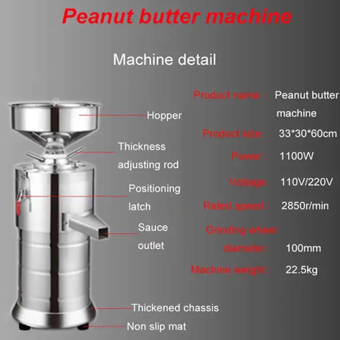 Machine à beurre d'arachide Machine à beurre de noix Broyeur à grains électrique Machine à beurre d'arachide Broyeur à sauce au sésame Maison/Commercial pour arachides, amandes