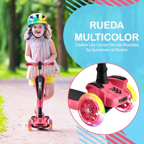 Image of Hurtle 3-Wheeled Scooter for Kids - Wheel LED Lights, Adjustable Lean-to-Steer Handlebar, and Foldable Seat - Sit or Stand Ride with Brake for Boys and Girls Ages 1-14 Years Old
