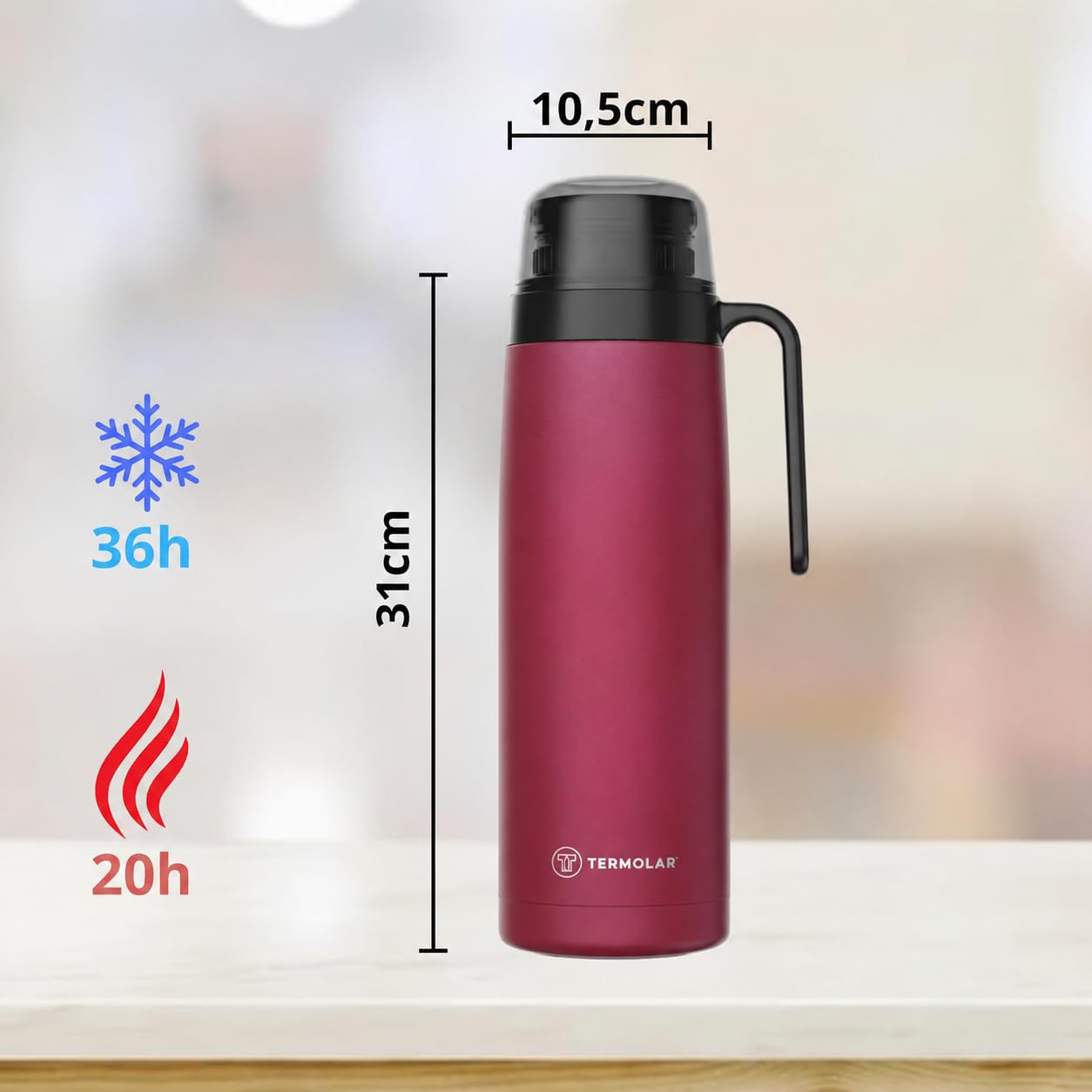 TERMOLAR - Termo R-EVOLUTION 1L con Pico Cebador para Mate y Asa | Termo Acero Inoxidable 304 | Retención Térmica 20H Calor / 36H Frío | Botella Aislante de Viaje Premium para Café o Té (Rosa)
