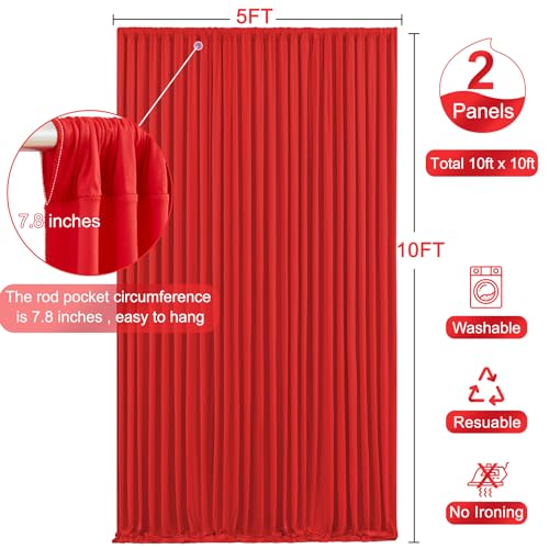 10ft x 10ft Red Backdrop Curtain for Parties Red Wrinkle Free Backdrop Drapes Panels for Wedding Baby Shower Birthday Photo Photography Christmas Polyester Fabric Background Decoration by Suppromo - Image 6