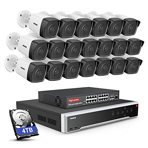 ANNKE Juego de cámaras de vigilancia de 32 canales para exteriores, 12 MP, 32 canales, H.265+ NVR para 24/7 videovigilancia, 20 cámaras PoE de 5 MP, reconocimiento de personas/vehículos, IP67