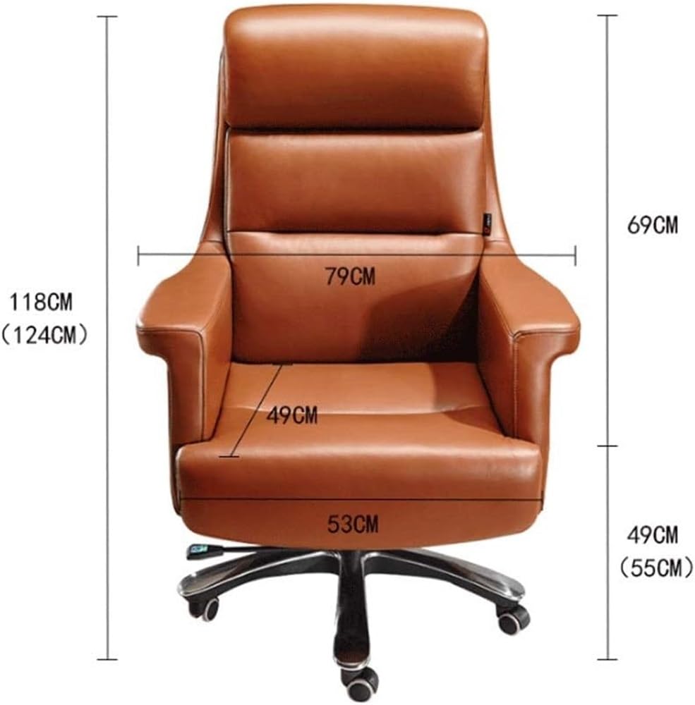 Silla de oficina moderna con asiento acolchado, silla ejecutiva de cuero con altura ajustable y base giratoria, estructura de aluminio, silla de escritorio para computadora, p（Light Brown-One Size）