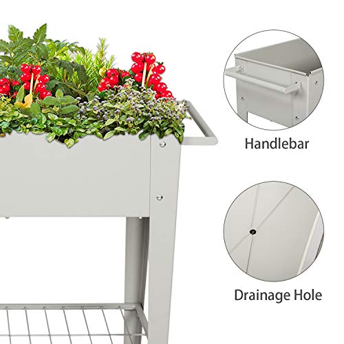 Kintness Raised Planter Box with Legs Metal Outdoor Elevated Garden Bed for Backyard Patio w/Wheels Storage Shelf