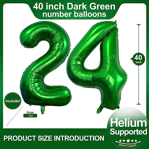 Image of Number 24 Dark Green Balloons 40 Inch Giant Green 24 or 42 Numer Foil Helium Balloons for 24th Dark Green Birthday Party Supplies 42th Anniversary Events Decorations