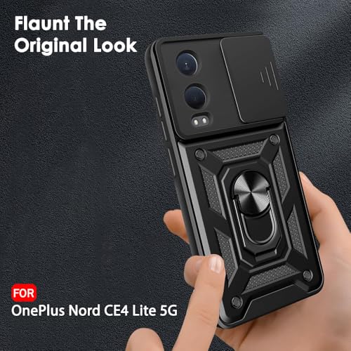 Image of TheGiftKart Tough Armor Bumper Back Cover Case for OnePlus Nord CE 4 Lite 5G | Sliding Camera Cover, KickStand & Ring Holder | 360 Protection Back Case for OnePlus Nord CE 4 Lite 5G (PC & TPU, Black)