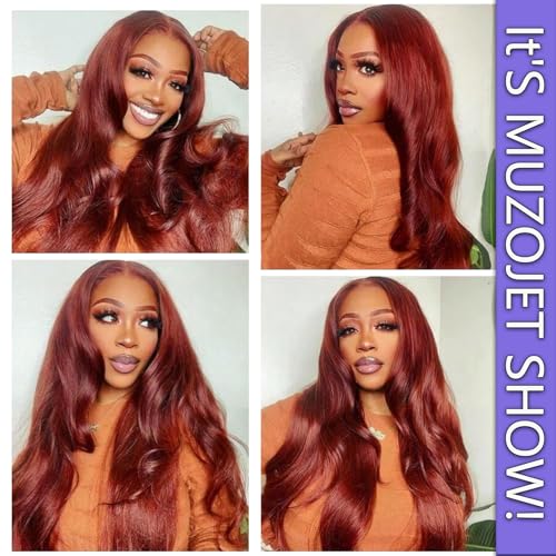 Image of MUZOJET Reddish Brown 13x6 Lace Front Wigs Human Hair #33 Colored HD Transparent Lace Front Wig Human Hair Pre Plucked with Baby Hair for Black Women Red Wig 180% Density 30 Inch