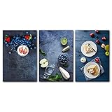 Laminas Para Cuadros Poster De Comida Y Cocina Cuadro Sobre Lienzo Para Pared Estampado De Zumo De Arándanos Pastelería Rellena Con Mermelada Decoracion Del Hogar Para Habitacion 50x70cm x3 Sin Marco