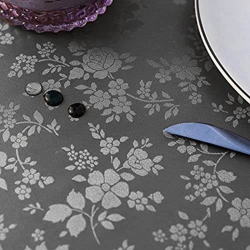 Waterproof Vinyl Tablecloth, Round Heavy Plastic Tablecloth, Wipeable Spillproof Oil-Proof Vinyl Table Cover For Kitchen Dining Room (Grey, 60" Round) #TOP5