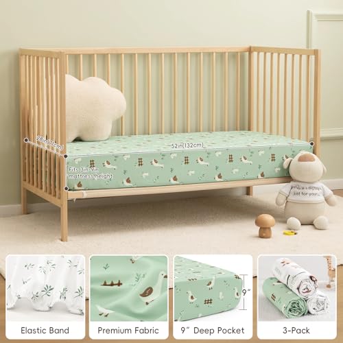Image of david's kids 3 Pack Fitted Crib Sheets, Ultra Soft Breathable Comfortable Baby Sheet Set for Boys Girls Neutral, 28x52 Inch Fits Standard Crib and Toddler Mattresses, Farm