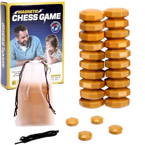 AMZLORD Nuevo Juego Ajedrez Magnético con Cuerda, Juego de Ajedrez Magnético con Bolsa de Almacenamiento y 20 Piedras, Conjunto de Estrategia for Familia, Fiesta, Viaje y Camping