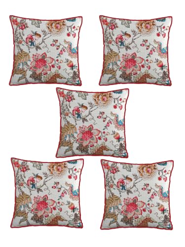 Image of Pure Cotton Quilted Cushion Cover 16x16 Inch | Anokhi Print Decorative Throw Pillow Cover | Soft Cotton Sofa Cushion Cover with Hidden Zipper | Living Room Bedroom Home Decor