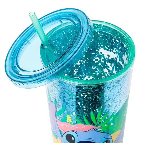 Image of Silver Buffalo Disney Lilo and Stitch Ohana, Plastic Cold Cup, 32oz | Confetti, Includes Lid and Straw, 0.95 Liters