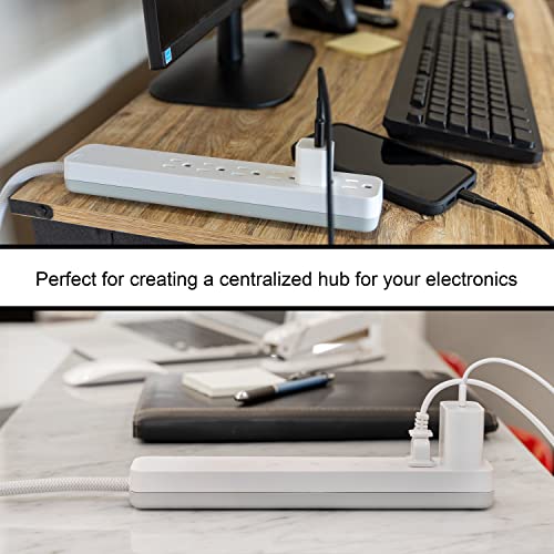 GE UltraPro 6 Outlet Surge Protector, 2 Ft Designer Braided Extension Cord, Flat Plug, Wall Mount, White, 45264 - image 8