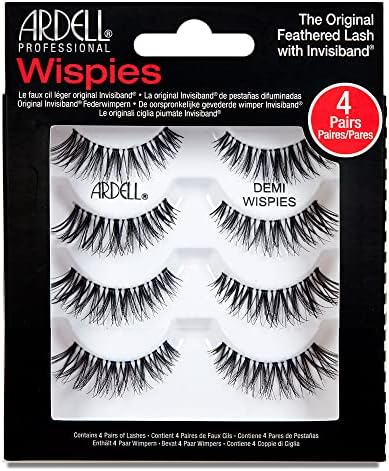 Ardell Demi Wispies False Eyelashes – Natural Wispy Strip Lashes with Invisiband, Lightweight Reusable Fake Lashes for Volume & Length, 4 Pairs