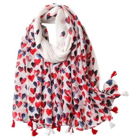 EVECILOO Red Heart Scarf Shawls and Wraps with Tassels for Women Valentine's Day Mother's Day Fashion Scarves for Spring Summer Fall Winter Cover