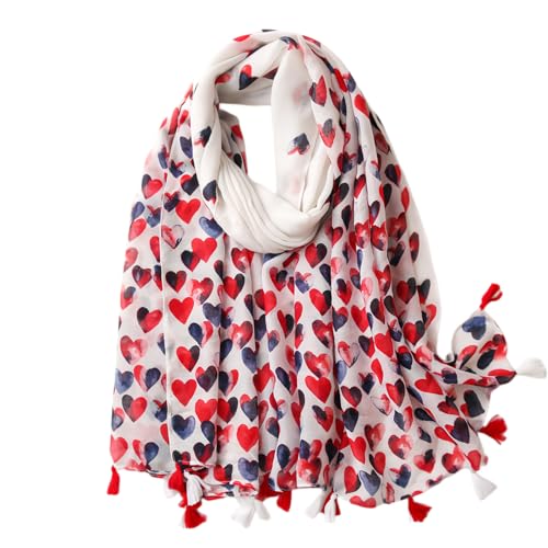 Red Love Heart Scarf Wraps and Shawls with Tassels for Women Fashion Scarves for Spring Summer Fall Winter