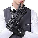 Mens Luxury Touchscreen Italian Nappa Genuine Leather Winter Warm Gloves for Texting Driving Cashmere Lining Blend Cuff (M-8.5'', Black)