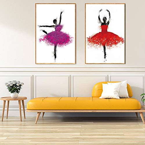 Affiche Danse Fille Abstraite pour Grand Salon Moderne Lot de 2 Toiles Ballerine 60x90cm