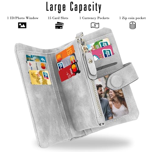 Image of CONISY Small Wristlet Wallets for Women, Leather Bifold RFID Wallet with ID Window Zipper Coin Purse | Small