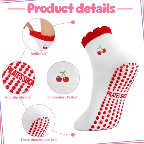 Image of Jspupifip 2 /4 /5 Pairs Cute Pilates Socks for Women Embroidery Non Slip Yoga Socks for Barre Workout Hospital
