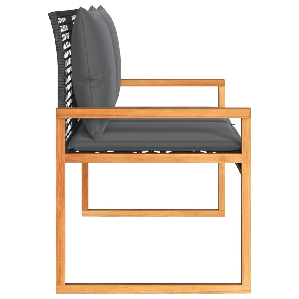 Banco de jardín con cojín de polirratán negro de madera de acacia, juego de 2 asientos para exteriores con fundas extraíbles, cómodo acolchado para terraza y balcón, marco de acero duradero