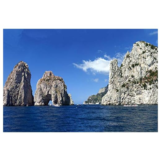 Wall Art Print on Canvas(32x21 inches)- Faraglioni Rock Capri Italy Panorama Coast