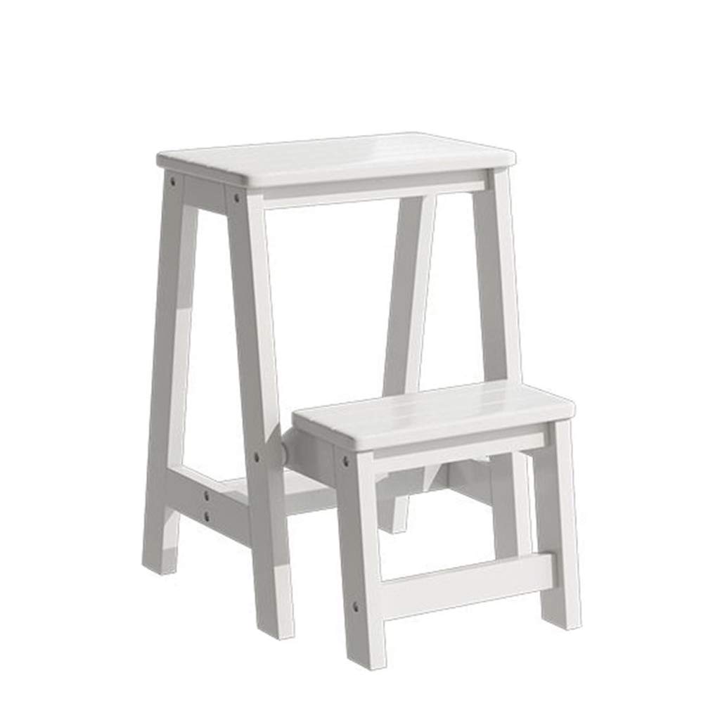 3 Step Folding Scissor Ladder, Portable Wooden Step Stool for Home and Office and Kitchen, with Non-Slip Wide Pedal, 400 LB Capacity, White