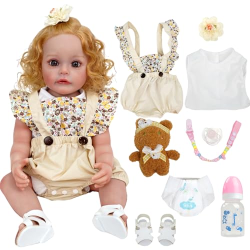 Bebê Reborn Boneca Silicone Menina Loira Realista 55cm Olhos Azuis Pode Dar Banho