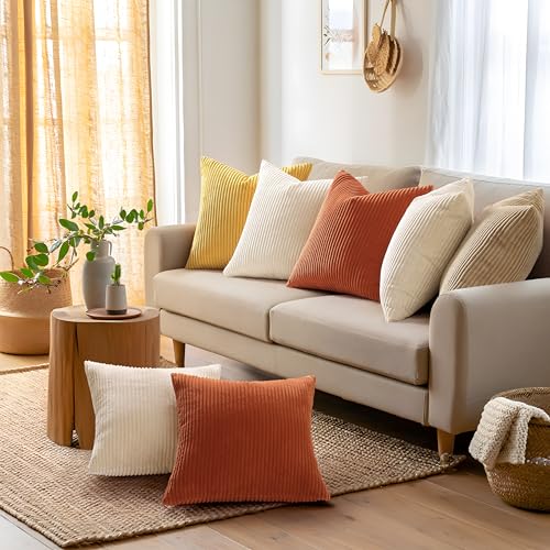 Mecatny Corduroy Decorative Throw Pillow Covers 26x26 Set of 2 for Sofa Living Room, Soft Neutral Boho Couch Pillow Covers for Home Decor, Khaki