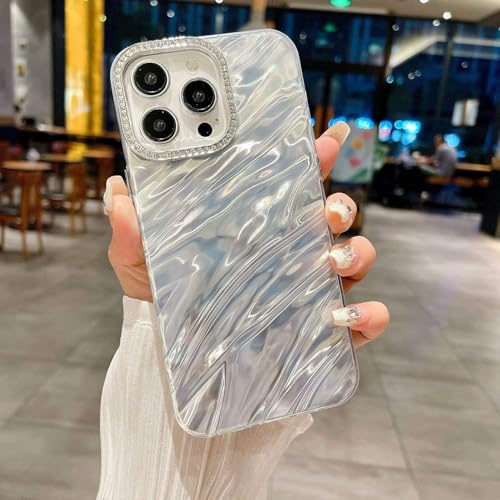 Image of DIZORO Compatible with iPhone 15 Pro Max Case | Marble Glossy Hard PC Back Cover with Diamond Camera Protector | Ultra Stylish Shockproof Back Cover Case for Girls Women-Sky