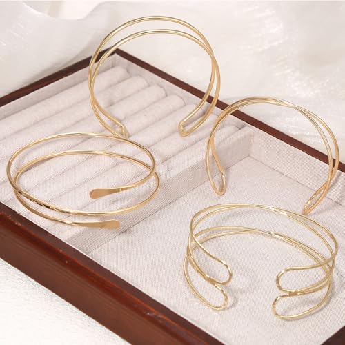 YVVLEE Adjustable Gold Arm Cuff Bracelet Set - 4 Stylish Coil Bangles for Women - Image 7