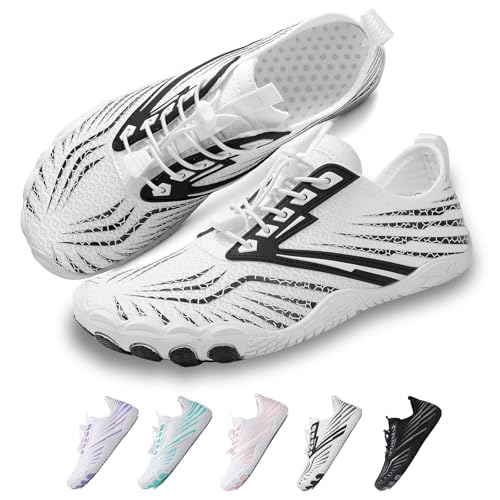 Image of Beach Water Shoes for Women Men Quick Dry Non-Slip Wide Toe Hike Barefoot Footwear for Beach Pool Aqua Swim Surf Walk